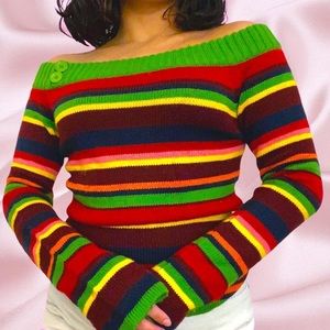 SOLD ON DEPOP
off the shoulder multicolor sweater with bell sleeves